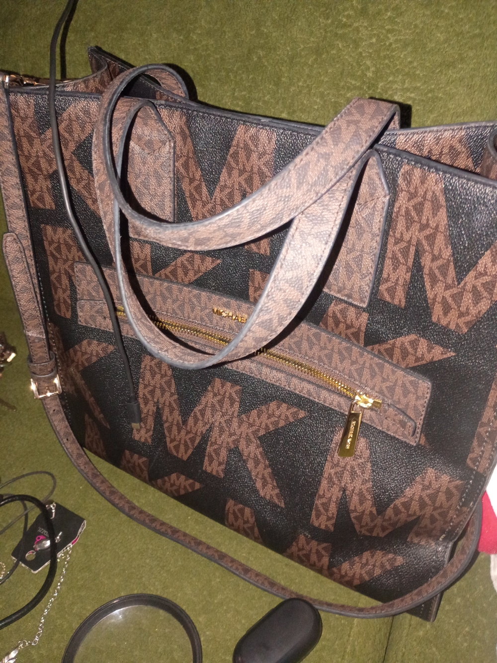 Michael Kors Brown and Black MK Logo Tote
